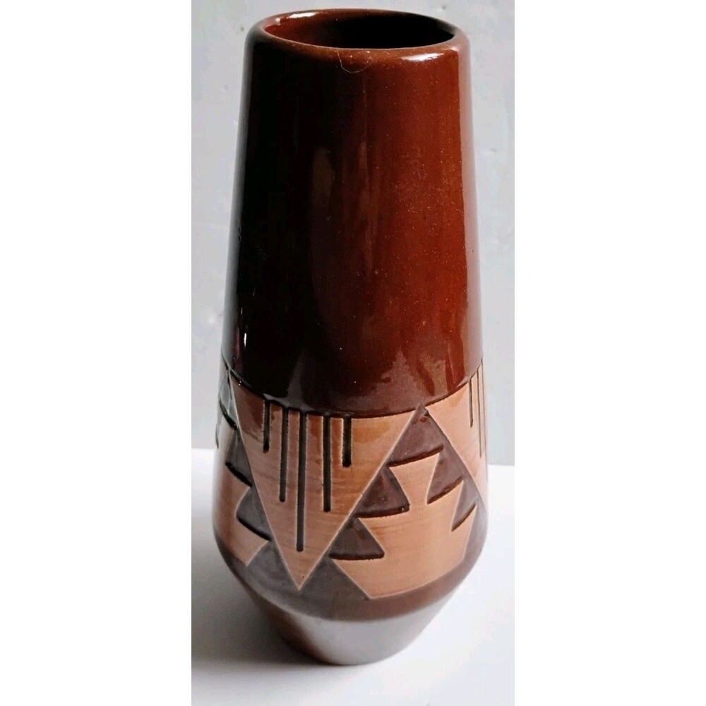 Vintage Ceramita Spain Studio Pottery Sgraffito Vase Geometric Terracotta Toledo